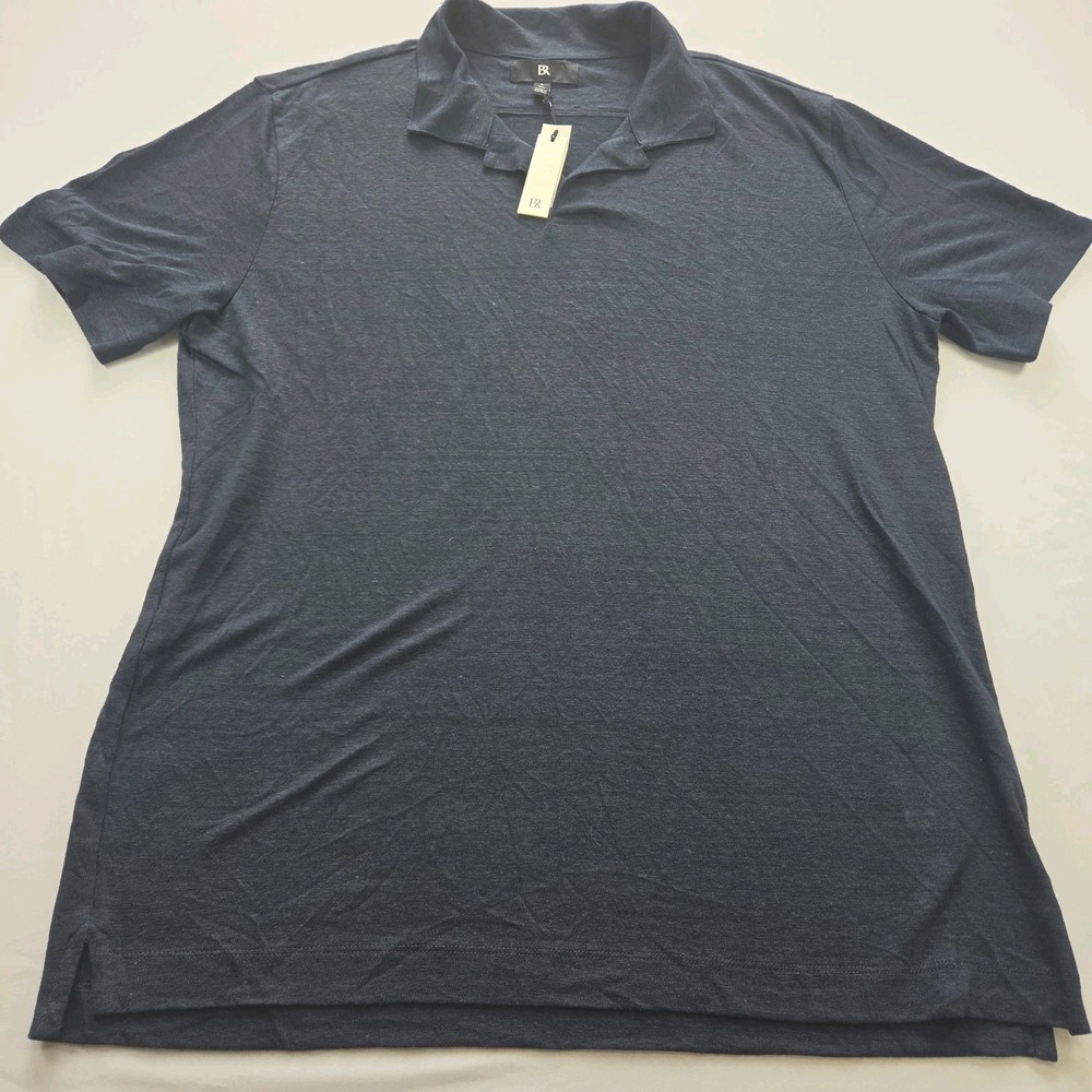 Banana Republic Linen Flax Johnny Collar Polo Mens L Tall NWT Black Preppy